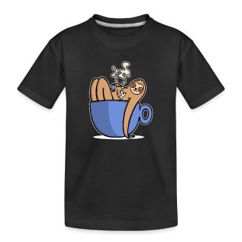 Funny sloth coffee caffeine coffee lover - Kids' Premium Organic T-Shirt - black - Front