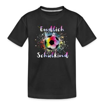 Endlich Schulkind Fußball Schulanfang - Kinder Premium Bio T-Shirt - Schwarz - Vorne