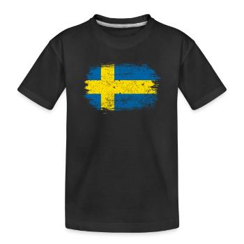 Schwedische Pinselflagge - Kinder Premium Bio T-Shirt - Schwarz - Vorne