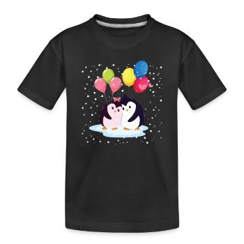 Pinguine mit Luftballons - Kinder Premium Bio T-Shirt - Schwarz - Vorne