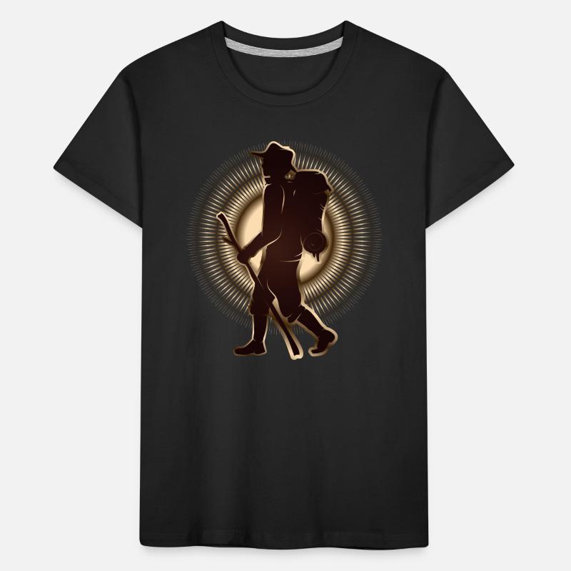 Pilger oder Wanderer mit Wanderstab & Rucksack Kinder Premium Bio T-Shirt