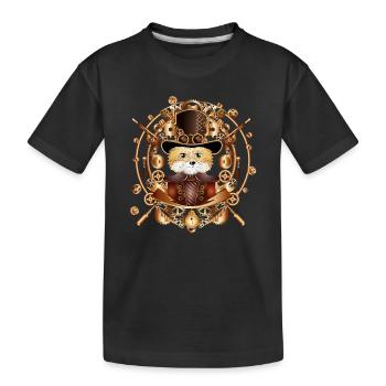 Steampunk fox with cylinder hat in the frame - Kids' Premium Organic T-Shirt - black - Front