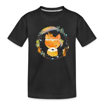 petit renard avec décoration en plumes dans cadre ethno - T-shirt bio Premium Enfant - noir - Devant