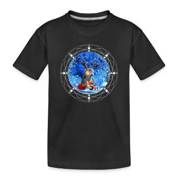 Le petit renne et le mignon renard vous souhaitent un fel - T-shirt bio Premium Enfant - noir - Devant