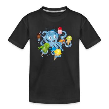 cool octopus with lots of ice cream under water - Kids' Premium Organic T-Shirt - black - Front