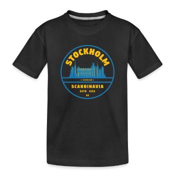 Insigne de la Skyline de Stockholm Bleu Jaune - T-shirt bio Premium Enfant - noir - Devant