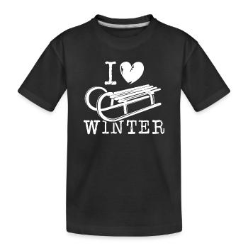 i love winter snow sleigh heart love symbol - Kids' Premium Organic T-Shirt - black - Front