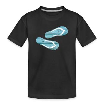 Latschen Flip Flops Urlaub Holz Bretter cool - Kinder Premium Bio T-Shirt - Schwarz - Vorne