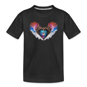 Das elegante Herz mit Flügeln und Kätzchen. - Kinder Premium Bio T-Shirt - Schwarz - Vorne