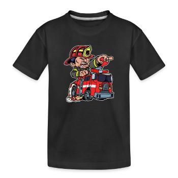 Feuerwehr Feuerwehrmann Lebensretter Feuerwehrauto - Kinder Premium Bio T-Shirt - Schwarz - Vorne