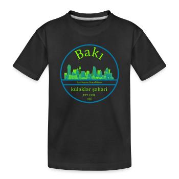 Conception de cercle de la skyline de Bakou avec vert néon - T-shirt bio Premium Enfant - noir - Devant