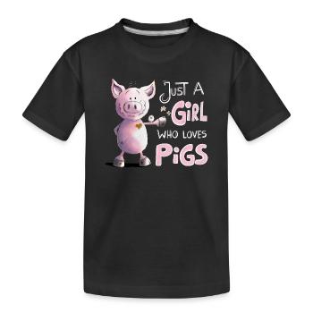 Juste une fille qui aime les cochons - T-shirt bio Premium Enfant - noir - Devant