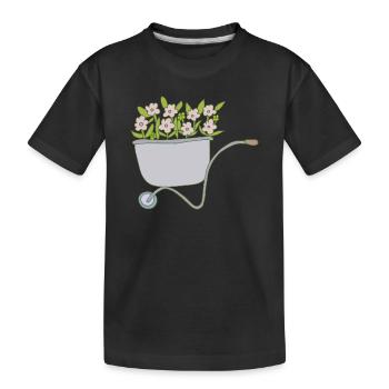 schubkarren blumen - Kinder Premium Bio T-Shirt - Schwarz - Vorne