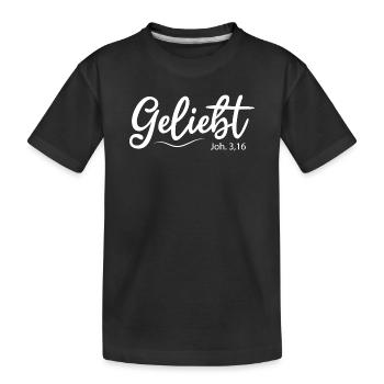 Geliebt, Bibelvers - Kinder Premium Bio T-Shirt - Schwarz - Vorne