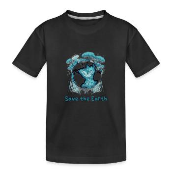 Earth Guardian: Teal Globe and Trees - Kids' Premium Organic T-Shirt - black - Front