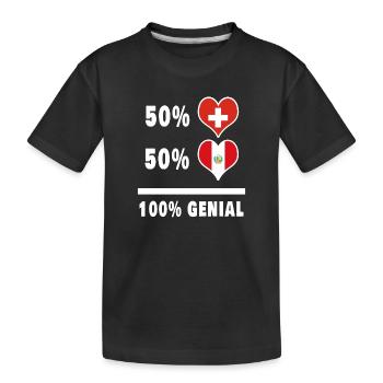Peru und Schweiz 100% Genial Flagge - Kinder Premium Bio T-Shirt - Schwarz - Vorne