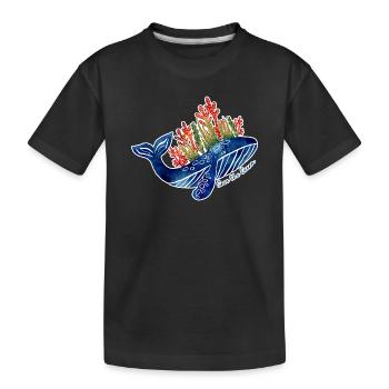 Wal Illustration mit Korallen | Schütze das Meer - Kinder Premium Bio T-Shirt - Schwarz - Vorne