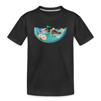 Enten Pärchen im Ententeich mit Seerosen - Kinder Premium Bio T-Shirt - Schwarz - Vorne