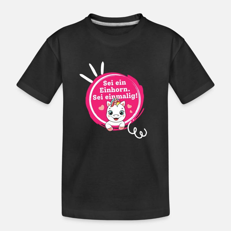 Sei ein Einhorn, Sei Einmalig! - Kinder Premium Bio T-Shirt - Schwarz