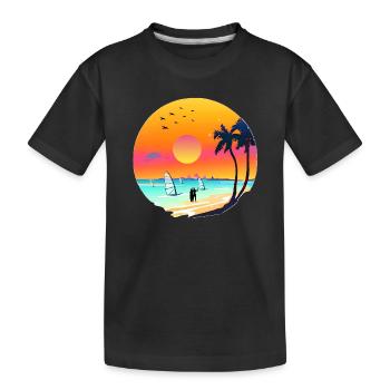 Sommer Sonnenuntergang Strand Aquarell - Kinder Premium Bio T-Shirt - Schwarz - Vorne
