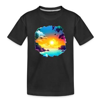 Sommer Sonnenuntergang Strand Aquarell - Kinder Premium Bio T-Shirt - Schwarz - Vorne