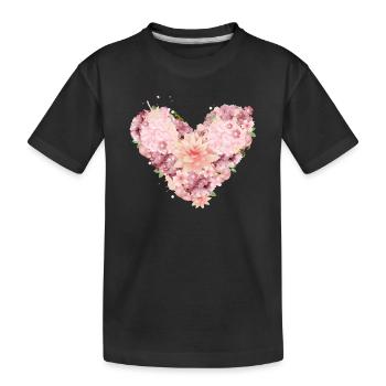 schöne Herz Komposition aus rosafarbenen Blüten - Kinder Premium Bio T-Shirt - Schwarz - Vorne