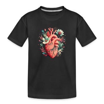 Heart Bloom Botanisch - Kinder Premium Bio T-Shirt - Schwarz - Vorne