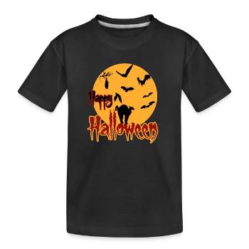 happy halloween Mond cat - Kinder Premium Bio T-Shirt - Schwarz - Vorne