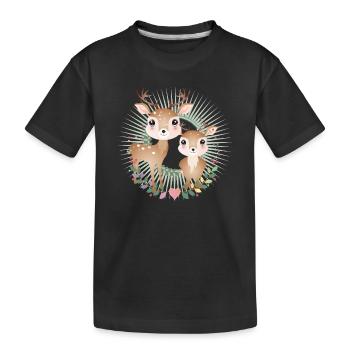 Deux cerfs mignons - dans un cadre rayonnant - T-shirt bio Premium Enfant - noir - Devant