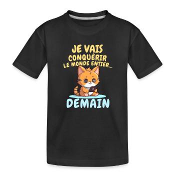 Chat ambitieux demain conquérir le monde - T-shirt bio Premium Enfant - noir - Devant