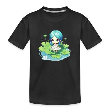 Kawaii Girl on Water Lilies – Cute Design - Kids' Premium Organic T-Shirt - black - Front