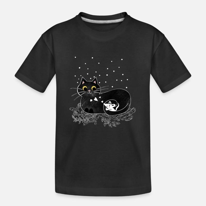 Katze Maus Winter Illustration - Kinder Premium Bio T-Shirt - Schwarz