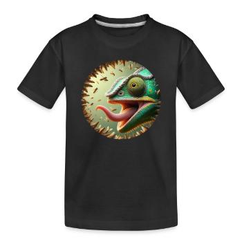 Caméléon avec des abeilles et une longue langue - T-shirt bio Premium Enfant - noir - Devant