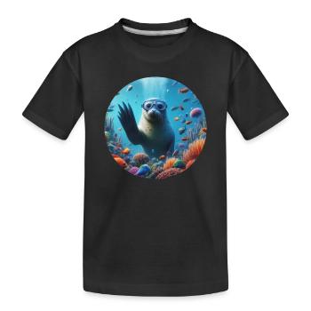 Robbe im Meer mit Taucherbrille - Kinder Premium Bio T-Shirt - Schwarz - Vorne