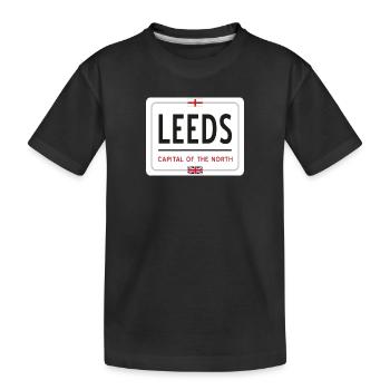 Ortsschild von Leeds - Kinder Premium Bio T-Shirt - Schwarz - Vorne