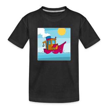 Colorful image of a funny tugboat - Kids' Premium Organic T-Shirt - black - Front