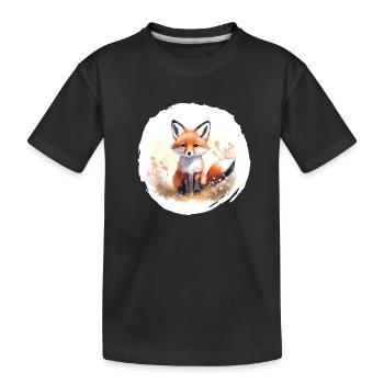 Fuchs Aquarell - Kinder Premium Bio T-Shirt - Schwarz - Vorne