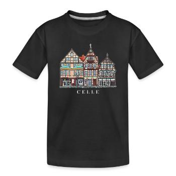 Celle, dessin à la main façades vieille ville Allemagne - T-shirt bio Premium Enfant - noir - Devant