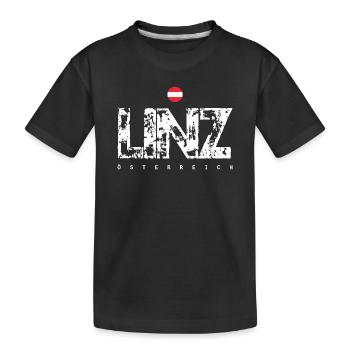Linz Distressed City Text - Kids' Premium Organic T-Shirt - black - Front