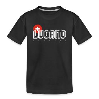 Lugano Swiss Cross Outline Logo - Kids' Premium Organic T-Shirt - black - Front