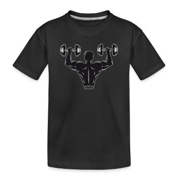 Gym motif black and white - bodybuilder with weights - Kids' Premium Organic T-Shirt - black - Front