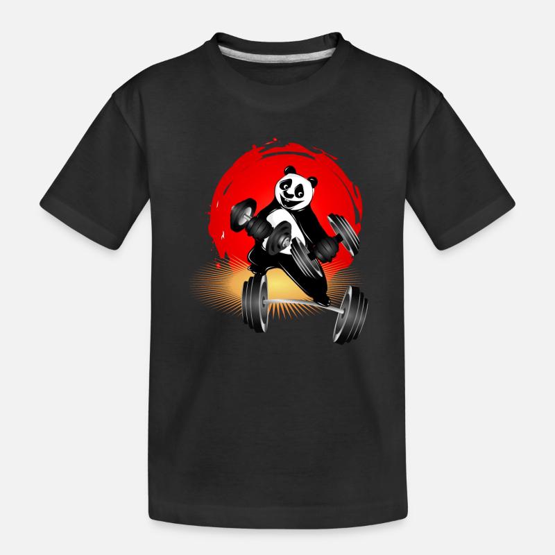Bodybuilder Panda Bär mit Hanteln beim Training - Kinder Premium Bio T-Shirt - Schwarz