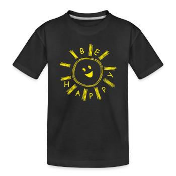 BE HAPPY FRÖHLICHE SONNE - Kinder Premium Bio T-Shirt - Schwarz - Vorne