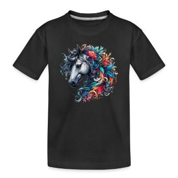 Pferd - Kinder Premium Bio T-Shirt - Schwarz - Vorne