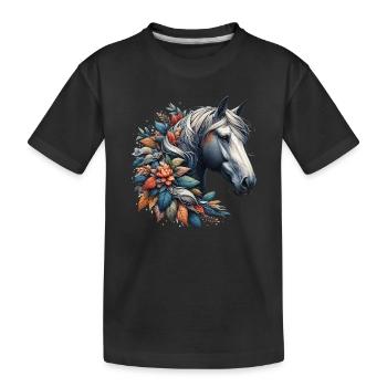 Pferd - Kinder Premium Bio T-Shirt - Schwarz - Vorne