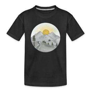 Mountain idyll at sunset in spring - Kids' Premium Organic T-Shirt - black - Front