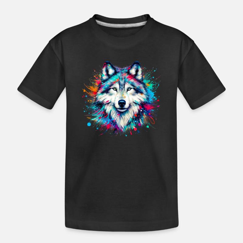 Wolf - Kinder Premium Bio T-Shirt - Schwarz