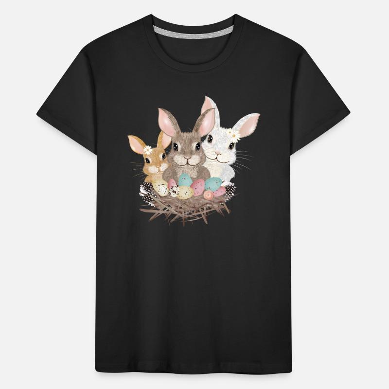 cute easter bunnies family with pastel easter eggs Kids' Premium Organic T-Shirt