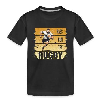 Pass - Run - Try - Rugby - Kinder Premium Bio T-Shirt - Schwarz - Vorne
