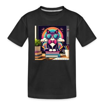 Chat studieux à lunettes - T-shirt bio Premium Enfant - noir - Devant